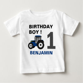 Camiseta Para Bebê Festa de Aniversário Infantil Trator Azul de Fazen