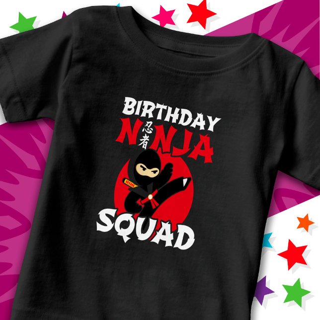 Camiseta Para Bebê Festa de aniversário Ninja Tema Birthday Ninja Squ (Criador carregado)