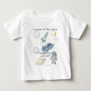 Camiseta Para Bebê Festa de Aniversário no Espaço Cósmico   Foguete &