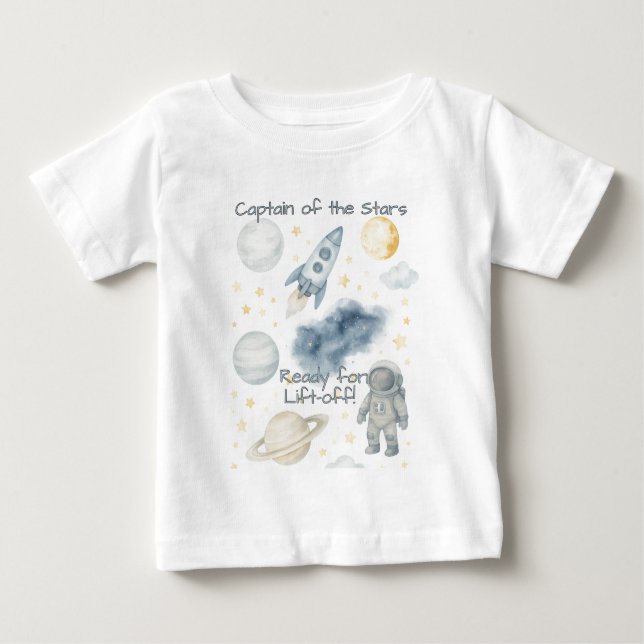 Camiseta Para Bebê Festa de Aniversário no Espaço Cósmico | Foguete & (Frente)