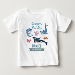 Camiseta Para Bebê Festa de aniversário oceânica