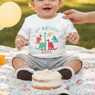 Camiseta Para Bebê Festa de Aniversário Personalizada do Dino