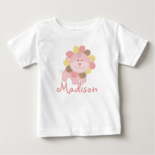Camiseta Para Bebê Festa de Aniversário Personalizada Leão Rosa Fofo 