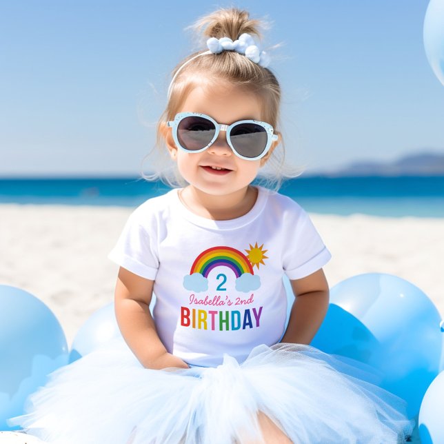 Camiseta Para Bebê Festa de Aniversário Personalizada Meninas Arco-ír (Criador carregado)