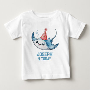 Camiseta Para Bebê Festa de aniversário Stingray Obrigado