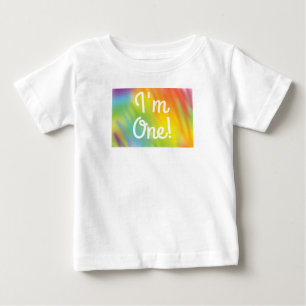 Camiseta Para Bebê Festa de aniversário Tie Dye Rainbow