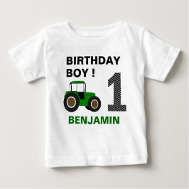Camiseta Para Bebê Festa de Aniversário Trator Fazenda Verde