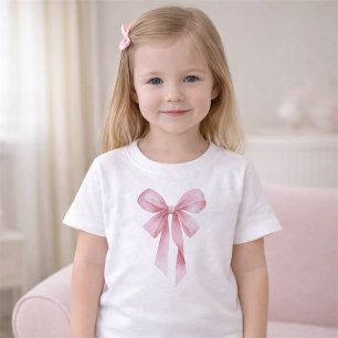 Camiseta Para Bebê Festa de Chá de Bebê Menina com Laço Rosa Suave