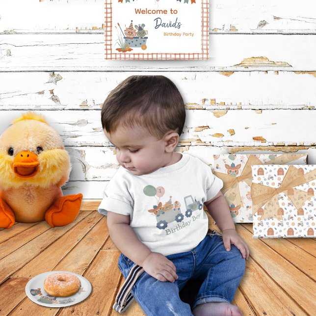Camiseta Para Bebê Festa de Crianças de Aniversário de Animais de Exp (Farm Animal Birthday Boy Shirt)