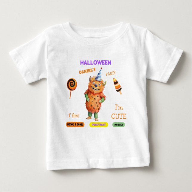 Camiseta Para Bebê Festa de Fantasias de Halloween Monstros diversão  (Frente)