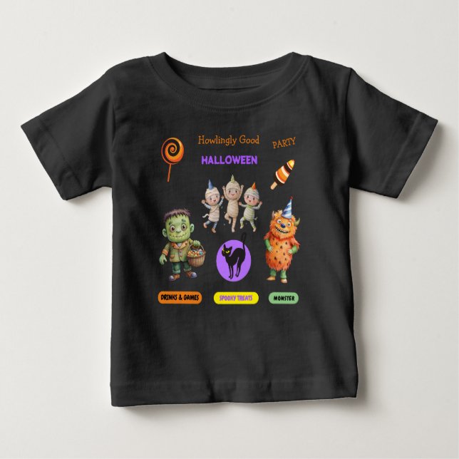 Camiseta Para Bebê Festa de Fantasias de Halloween Monstros diversão  (Frente)