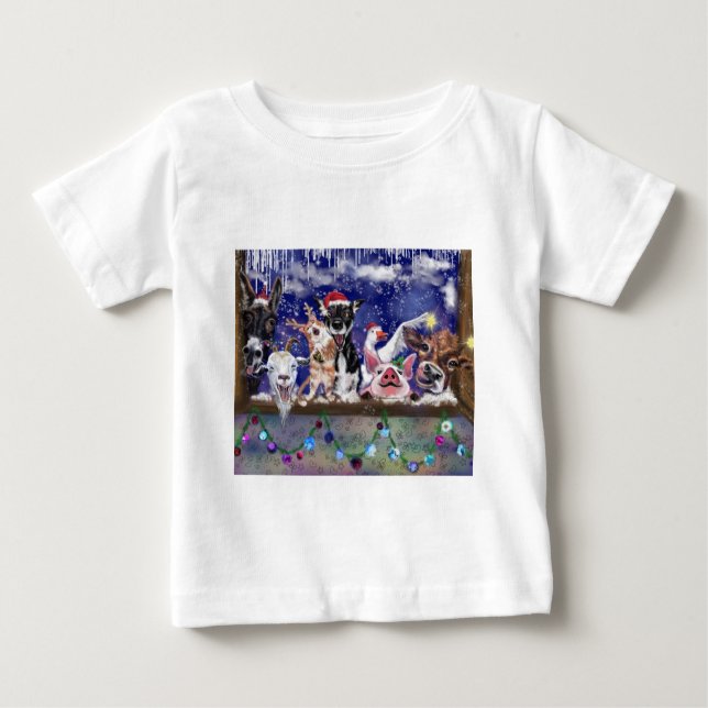 Camiseta Para Bebê Festa de Fazenda Engraçada de Bebê de Natal (Frente)