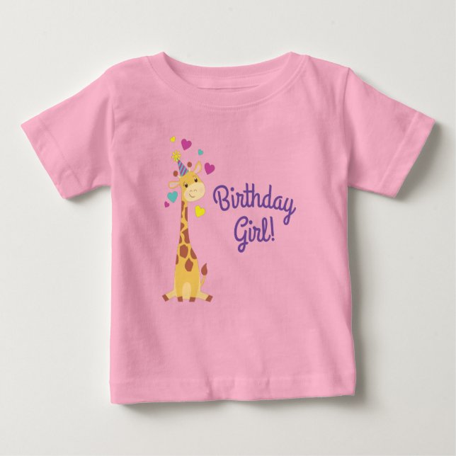 Camiseta Para Bebê Festa de Garota Aniversário de criança Giraffe Cuj (Frente)