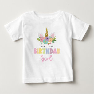 Camiseta Para Bebê Festa de Garota do Unicórnio Glitter Rainbow Birth