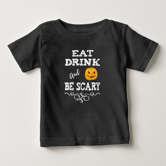 Camiseta Para Bebê Festa de Halloween Coma, Beba & Seja Assustador Ro (Frente)