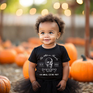 Camiseta Para Bebê Festa de Halloween Personalizada do Crânio Negro e