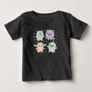 Camiseta Para Bebê Festa de Monstros Bebês Cute Pastel Amigos de Hall