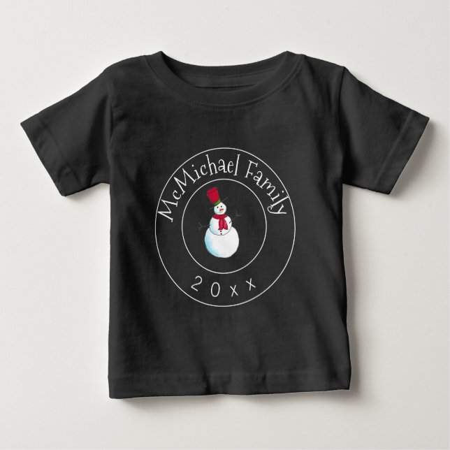 Camiseta Para Bebê Festa de Natal da Família Bonita Snowman Bebê Body (Frente)