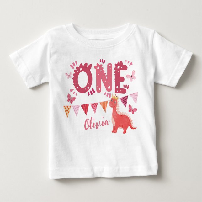 Camiseta Para Bebê Festa de primeiro aniversario Dinossauro (Frente)