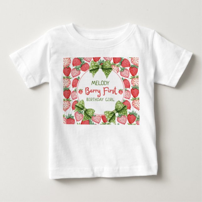 Camiseta Para Bebê Festa de um ano de Berry com Morango (Frente)