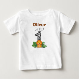 Camiseta Para Bebê Festa de Um Ano do Leãozinho Safari Fofinho