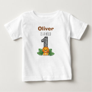 Camiseta Para Bebê Festa de Um Ano do Leãozinho Safari Fofinho