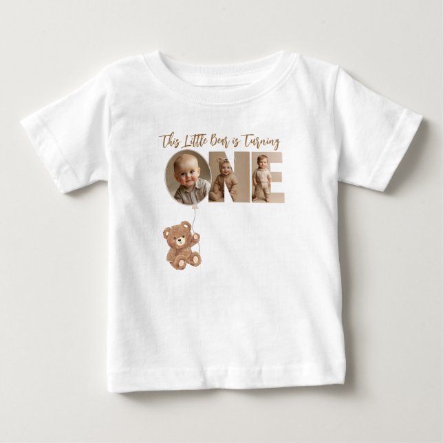 Camiseta Para Bebê Festa de um ano do ursinho Pequeno urso foto (Frente)