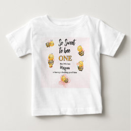 Camiseta Para Bebê Festa de Um Ano Linda Abelha Rosa e Preto