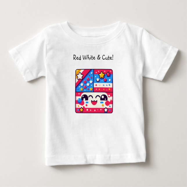 Camiseta Para Bebê Festa de verão de branco vermelho e bonita indepen (Frente)