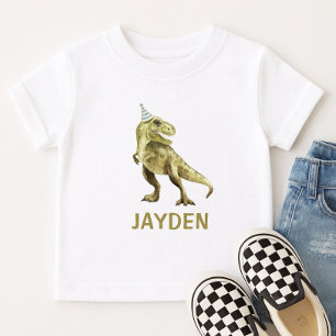 Camiseta Para Bebê Festa do Dinossauro Bonito T-Rex Nome Personalizad