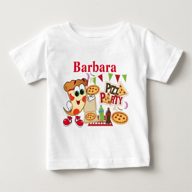 Camiseta Para Bebê Festa Personalizada de Pizza (Frente)