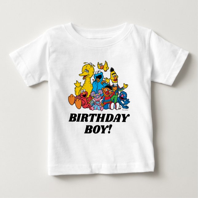 Camiseta Para Bebê Festa Simples de 1º Aniversário do Sesame Street P (Frente)