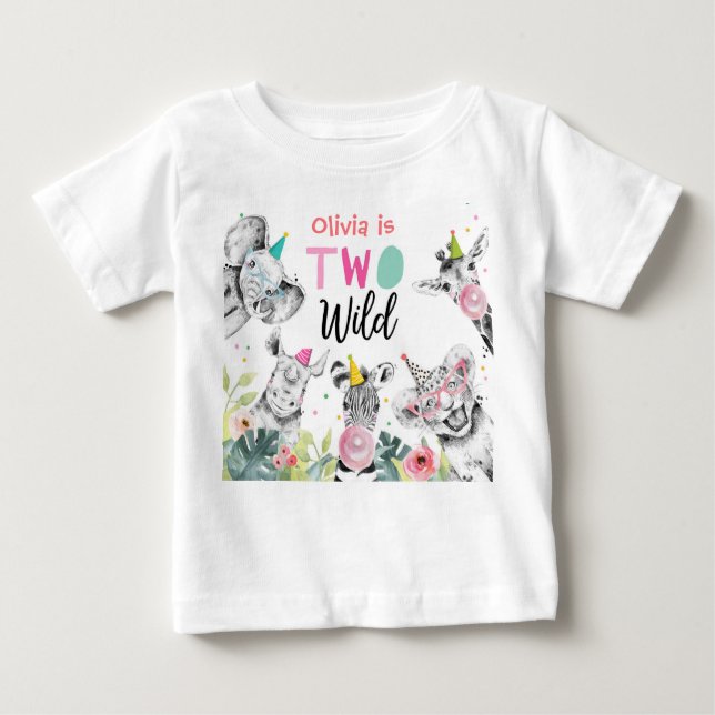 Camiseta Para Bebê Festas de Animais Garota de Aniversário Dois segun (Frente)