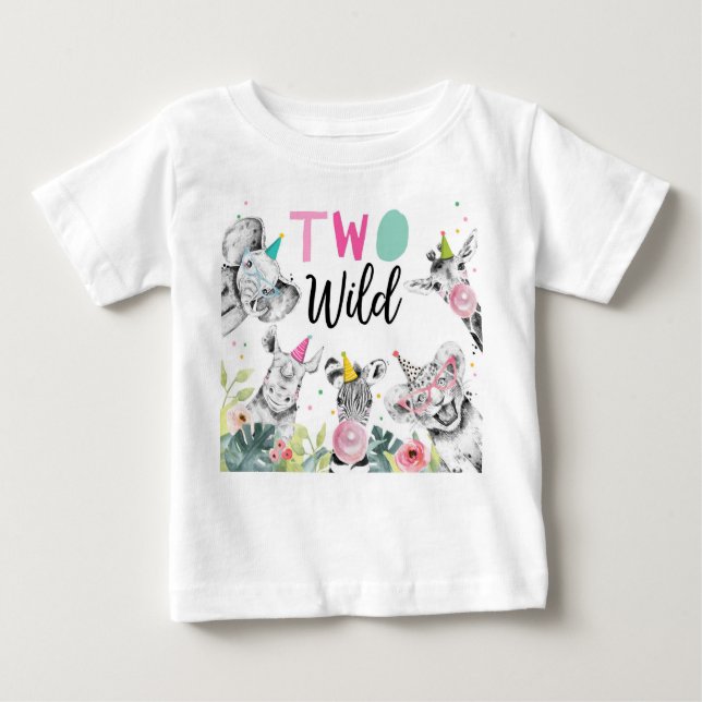 Camiseta Para Bebê Festas de Animais Garota de Aniversário Dois segun (Frente)