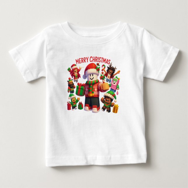 Camiseta Para Bebê Festive Block Characters Christmas Party (Frente)