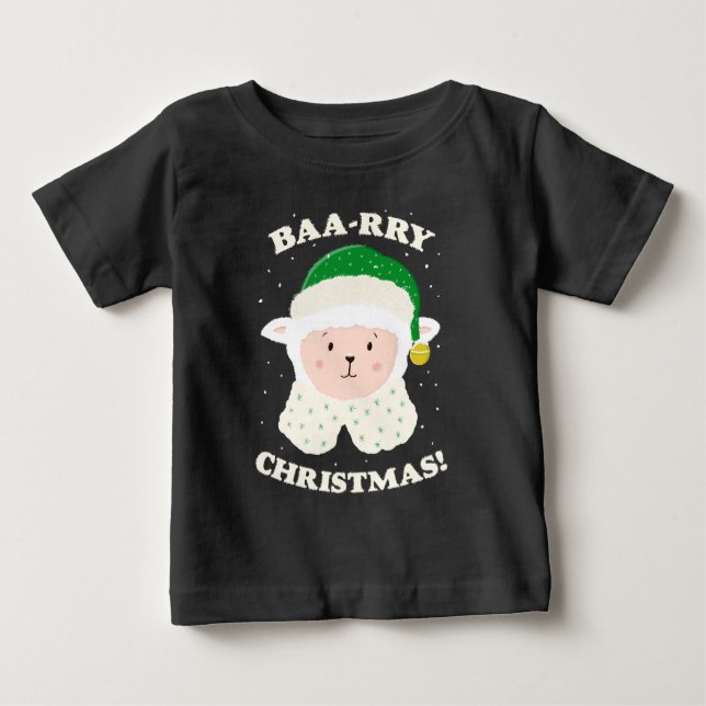 Camiseta Para Bebê Festive Sheep Says Baa-rry Christmas! (Frente)