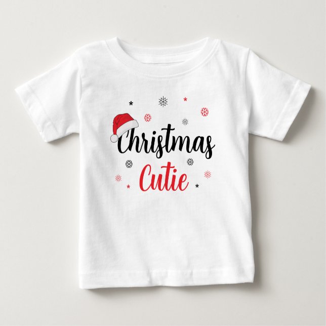 Camiseta Para Bebê Festivo Natal Cutie Santa Hat (Frente)