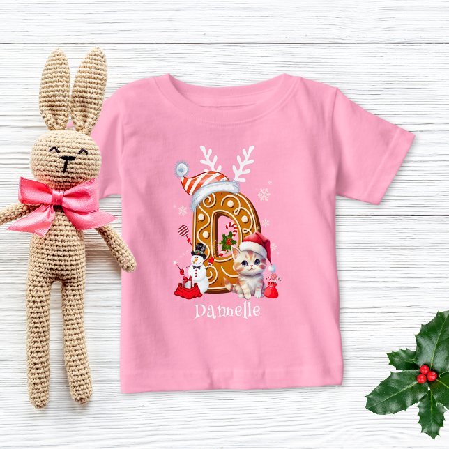 Camiseta Para Bebê Festivo Natal Kitten Gingerpão - Letra D Menina (Criador carregado)