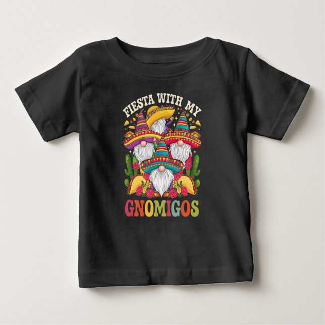 Camiseta Para Bebê Fiesta Com Meu Gnomigos Gnomos Cinco De Mayo (Frente)
