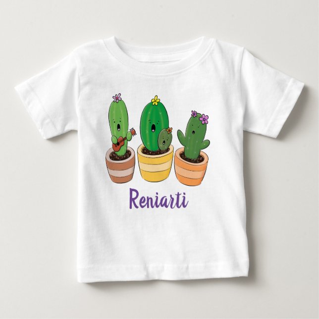 Camiseta Para Bebê Figura de desenho animado cacto trio (Frente)