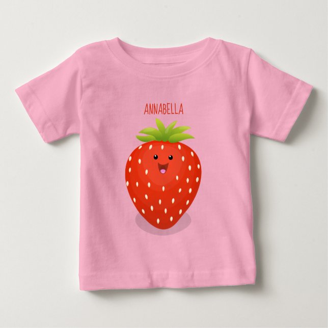 Camiseta Para Bebê Figura de desenho animado de morango kawaii (Frente)