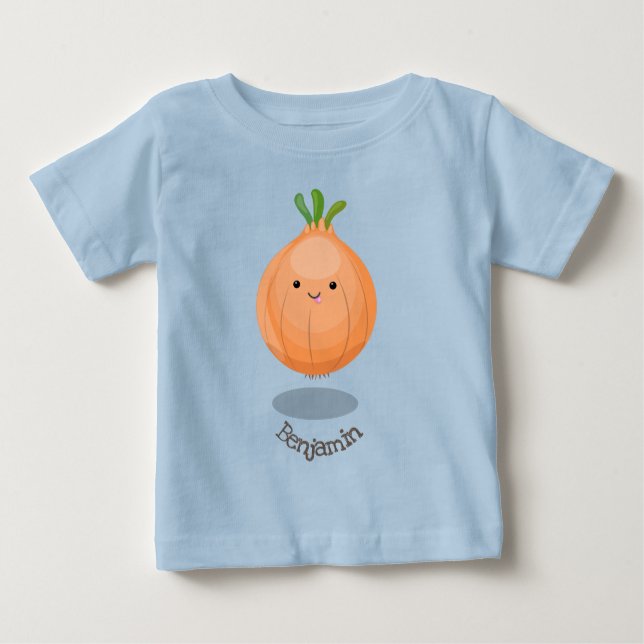 Camiseta Para Bebê Figura de desenho animado verde de cebola castanho (Frente)