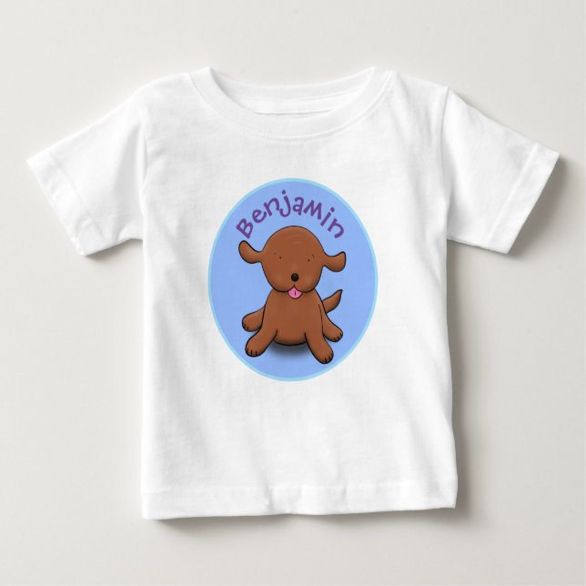 Camiseta Para Bebê Figura de desenho azul de cachorro feliz e bonito (Frente)