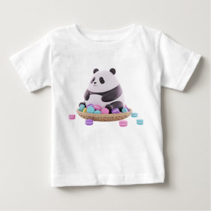 Camiseta Para Bebê Figura de Panda Gorducho com Macarons Coloridos