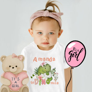 Camiseta Para Bebê Filhinha Personalizada Dinossauro DINO Mite T-Shir