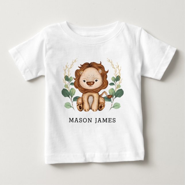 Camiseta Para Bebê Filho Doce Leão Selvagem Safari Menino Selvagem Se (Frente)