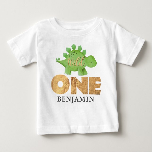 Camiseta Para Bebê FILHO Personalizado Um Dinossauro Primeiro Bab de  (Frente)