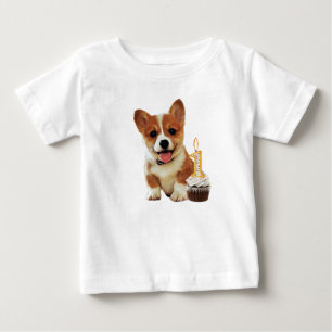 Camiseta Para Bebê Filhote de cachorro do Corgi e uma vela