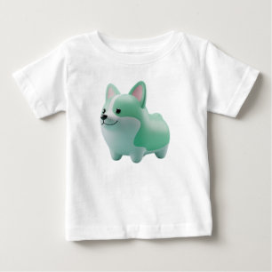 Camiseta Para Bebê Filhote de Corgi Estilizado em Verde Menta 3D Fofo