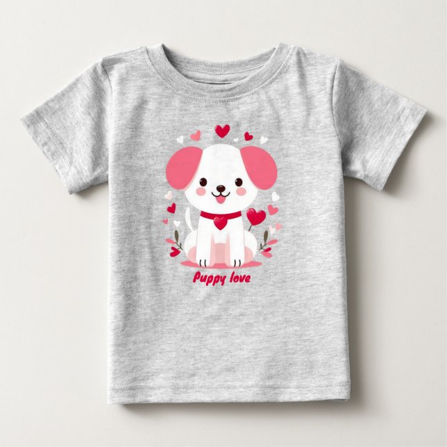 Camiseta Para Bebê Filhote de dia de os namorados branco (Frente)